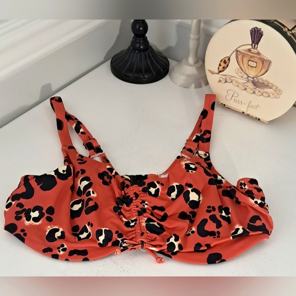 Elomi Rust/Black/White Leopard Print Underwire Bikini Top Sz 36DDD NWT